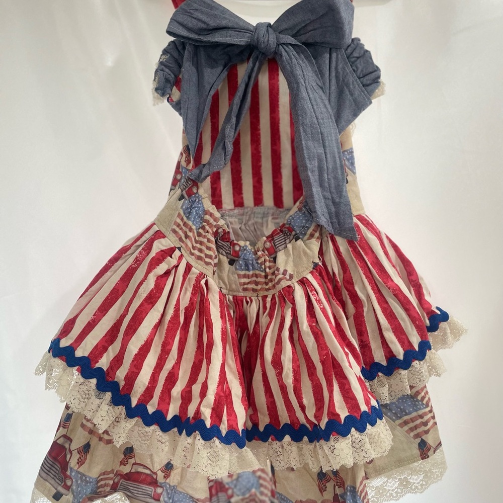 Striped Red and Blue Kids Casual Dress vintage forth of July